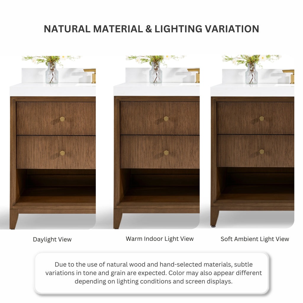 36-inch wood bath vanity set with two drawers and gold round knobs