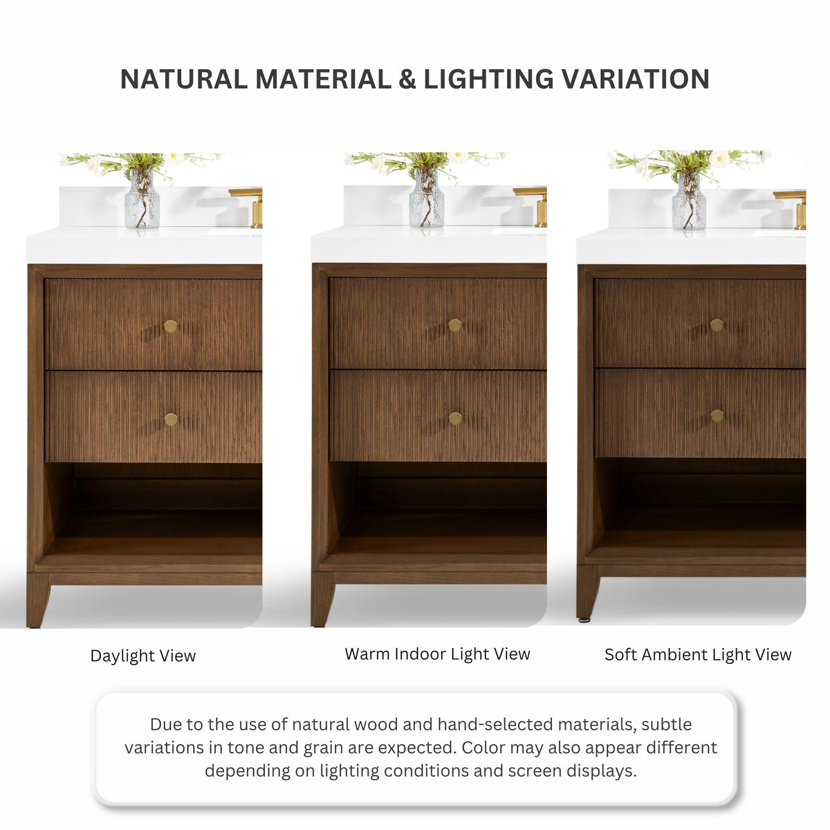 36-inch wood bath vanity set with two drawers and gold round knobs