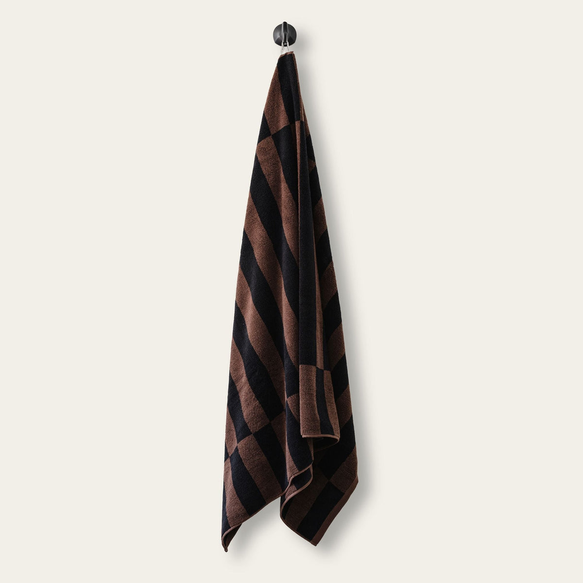 Hanging cotton towel in tobacco brown and black plaid stripes