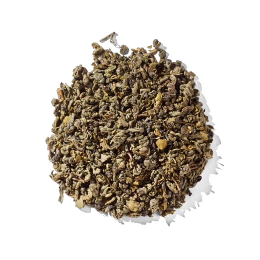 Loose Moroccan mint green tea leaves in a mound