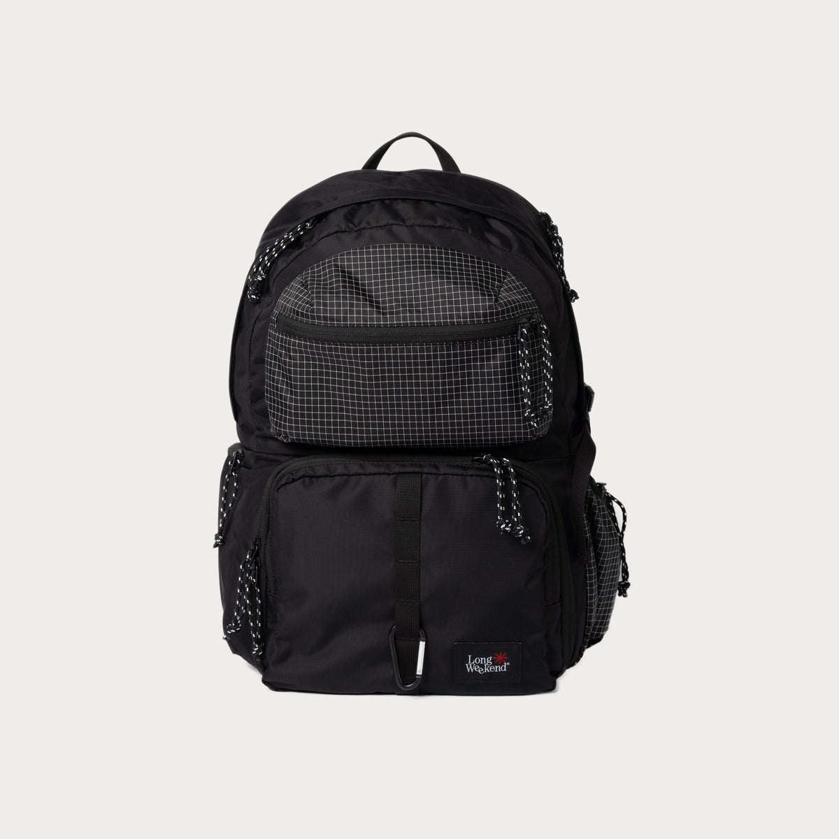 Black convertible backpack with front organizer pocket and zipper details