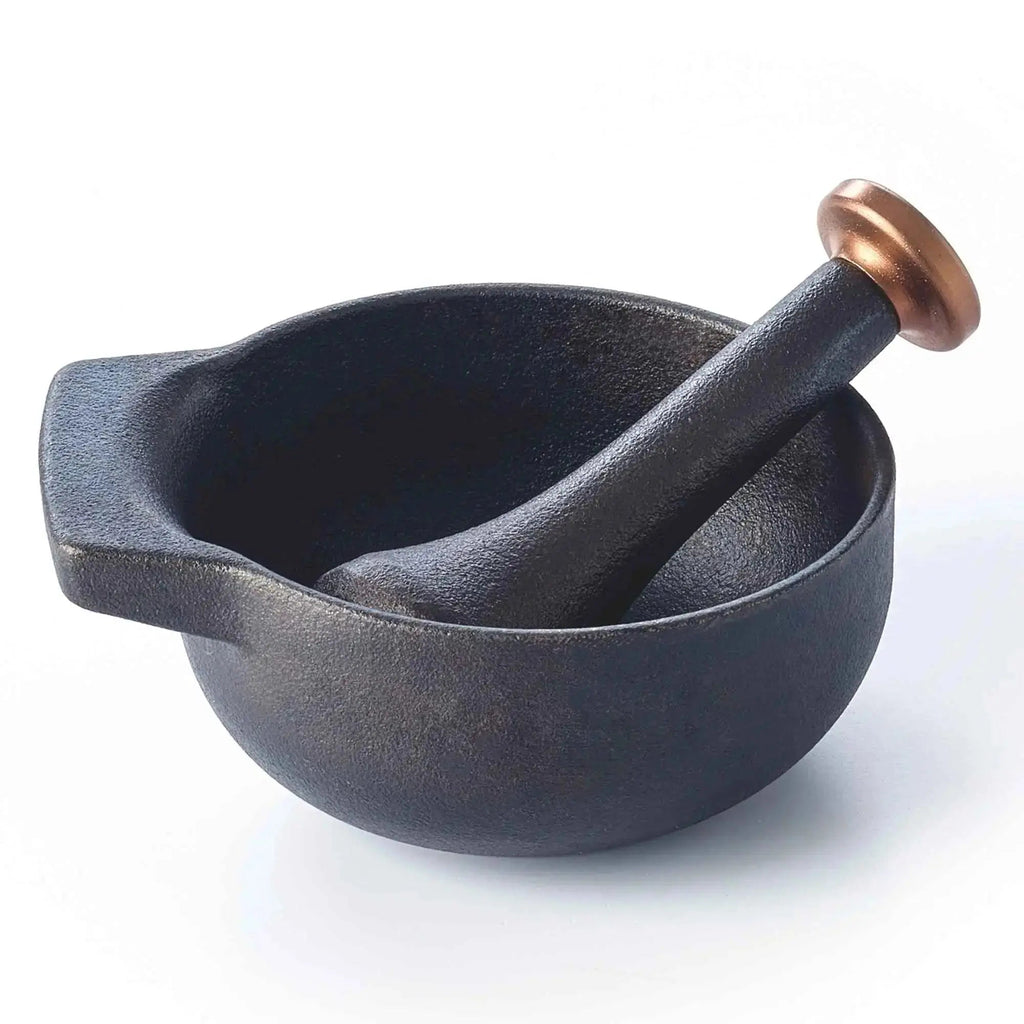 Black enameled cast iron mortar and pestle set, 2-cup capacity