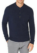 Men's cashmere henley sweater in dark navy with 3-button placket