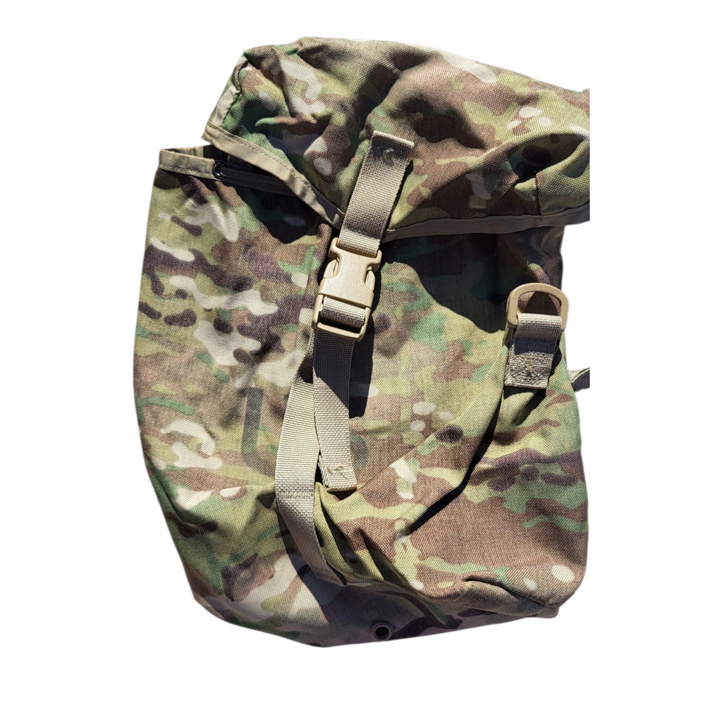 Camouflage sustainment pouch with diagonal webbing strap and top closure band