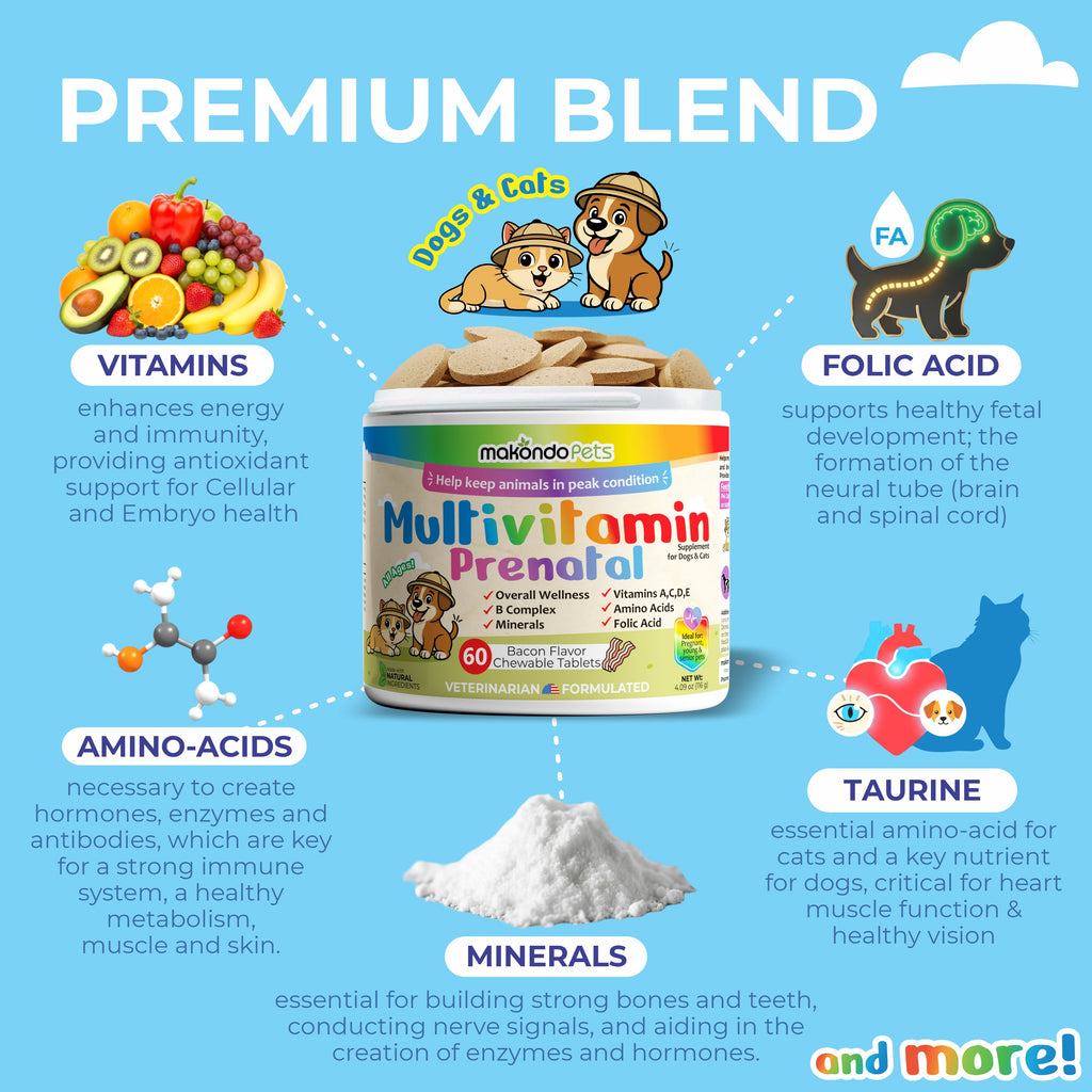 Prenatal multivitamin chewable tablets bottle with folic acid and taurine icons, 60