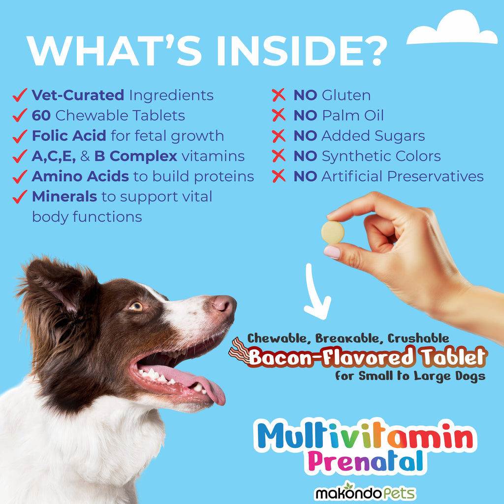 Chewable bacon-flavored prenatal multivitamin tablets with dog, 60 count