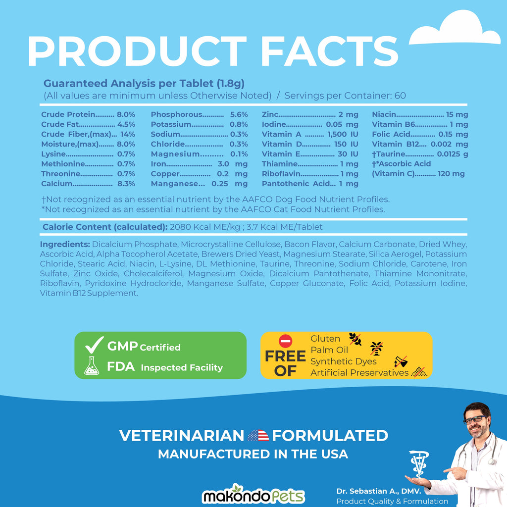 Prenatal multivitamin product facts panel for 60 chewable tablets