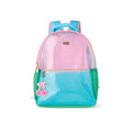 Clear jelly color block backpack with pink, teal, and green transparent front pocket