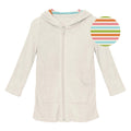 Natural terry zip-front hooded robe with front pockets and long sleeves