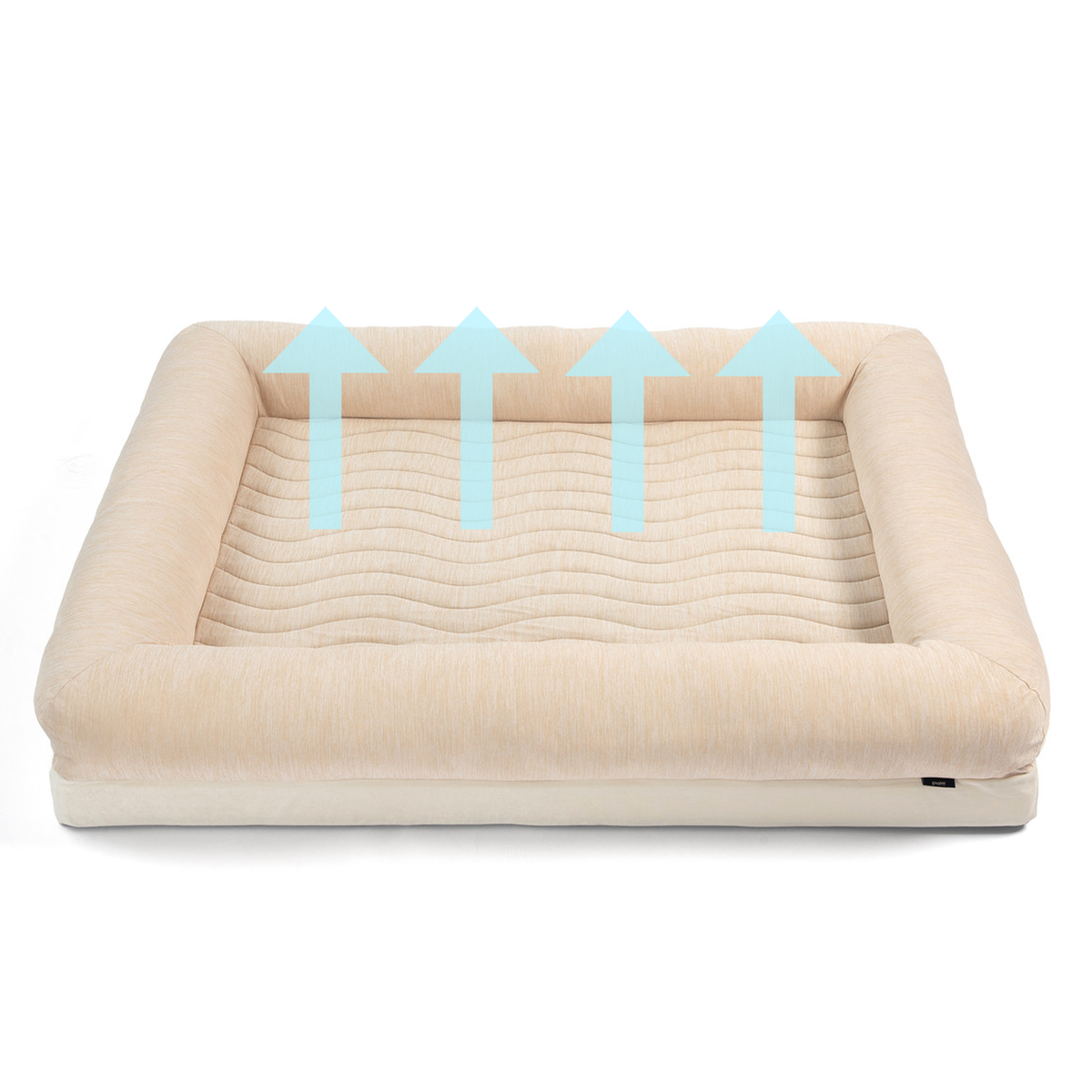 Cooling 4-bolster dog bed in arctic sand with thick cushioned sides and quilted top