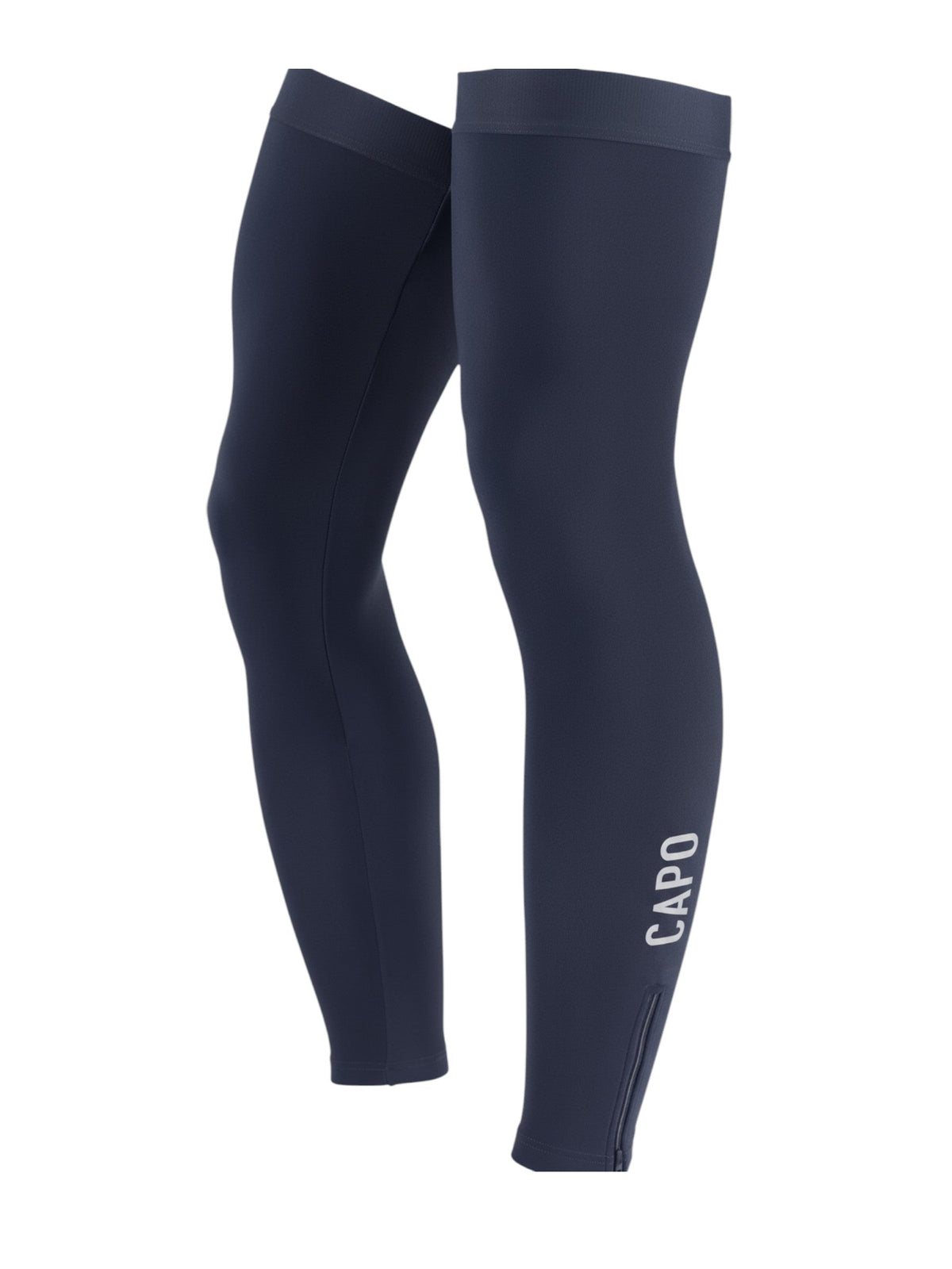 Navy Roubaix leg warmers with CAPO logo on calf