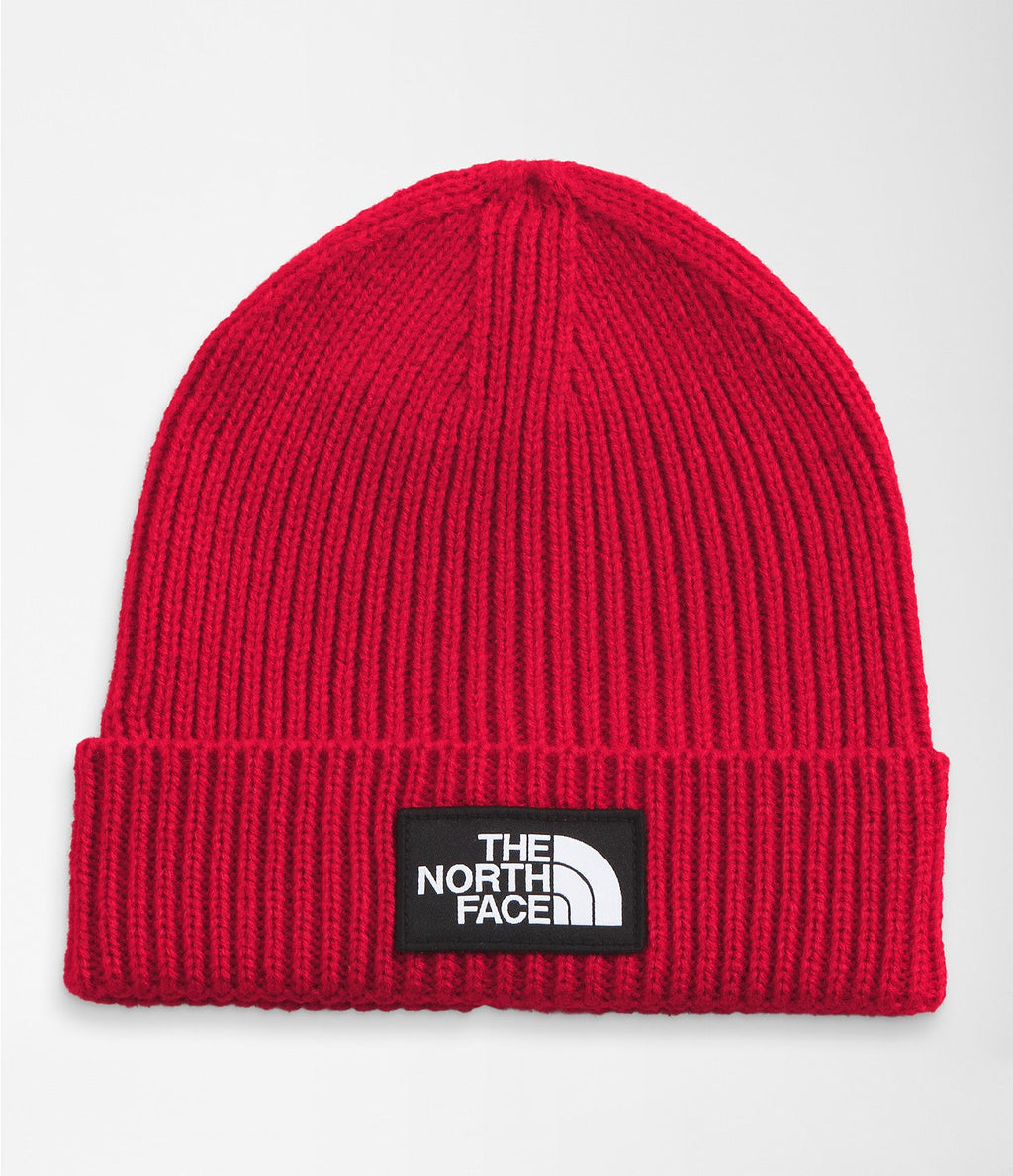 Men’s ribbed cuff beanie in red with The North Face logo patch
