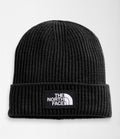 Men’s ribbed cuff beanie in dark black with The North Face logo patch