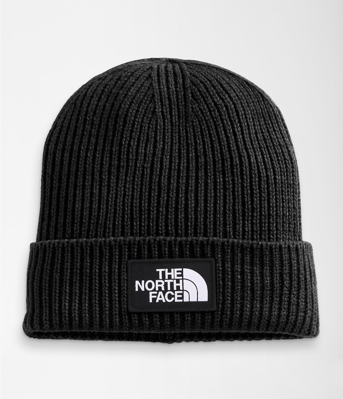Men’s ribbed cuff beanie in dark black with The North Face logo patch