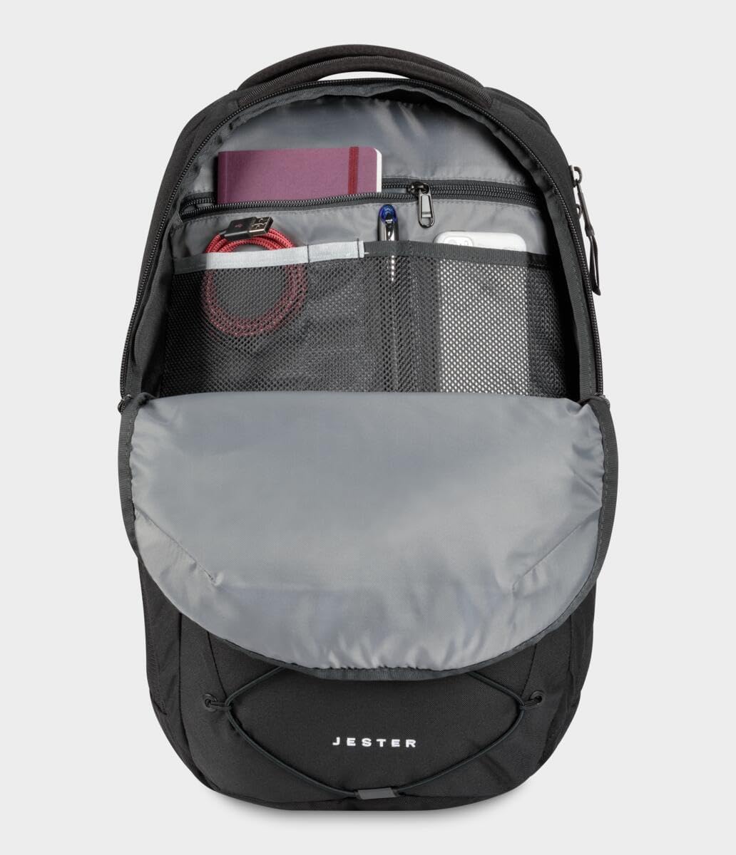 Jester laptop backpack, black with front mesh pocket and open top compartment