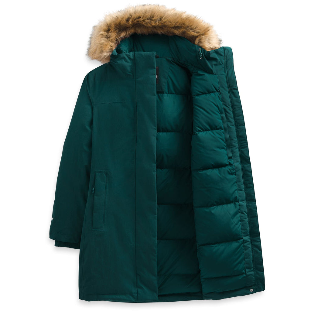 Women’s Arctic parka with faux-fur trimmed hood, dark green, insulated front