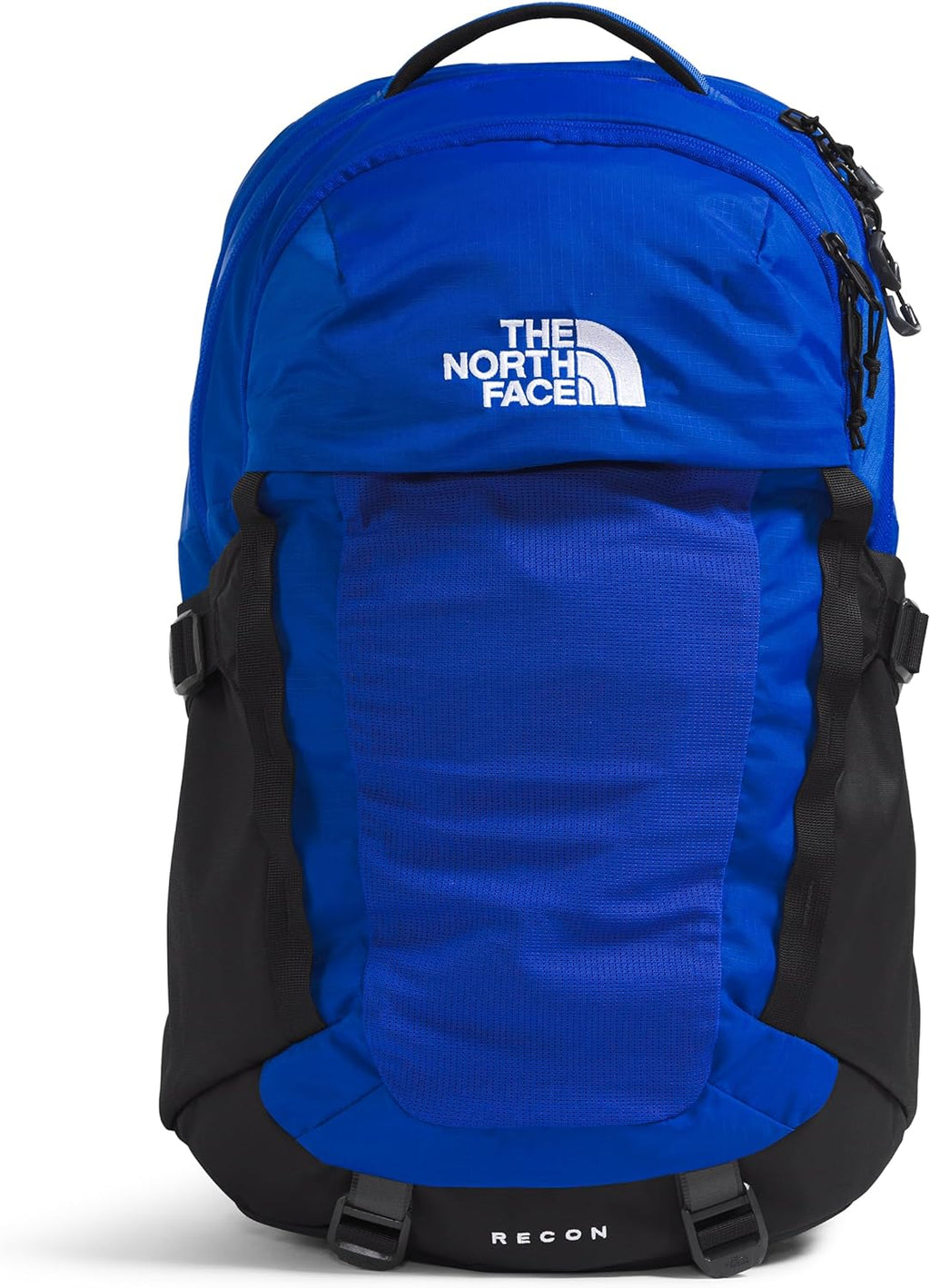 Blue and black laptop backpack with front logo and zip pockets, Recon Everyday style.