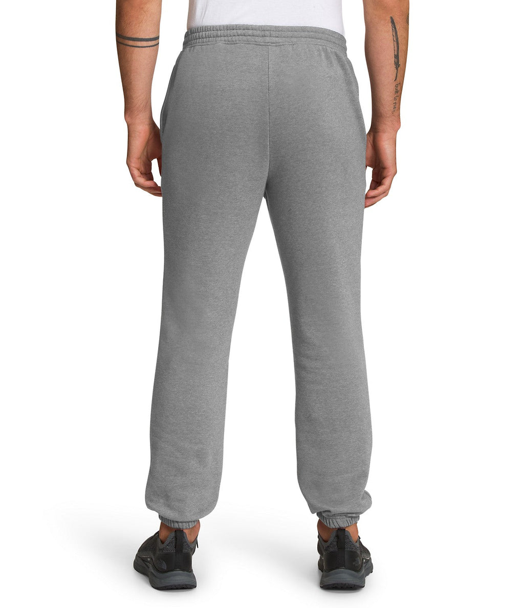 Men's grey heather sweatpants, elastic waistband and tapered ankle cuffs
