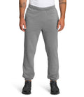 Men's grey heather sweatpants with elastic waistband and ankle cuffs, small logo on leg