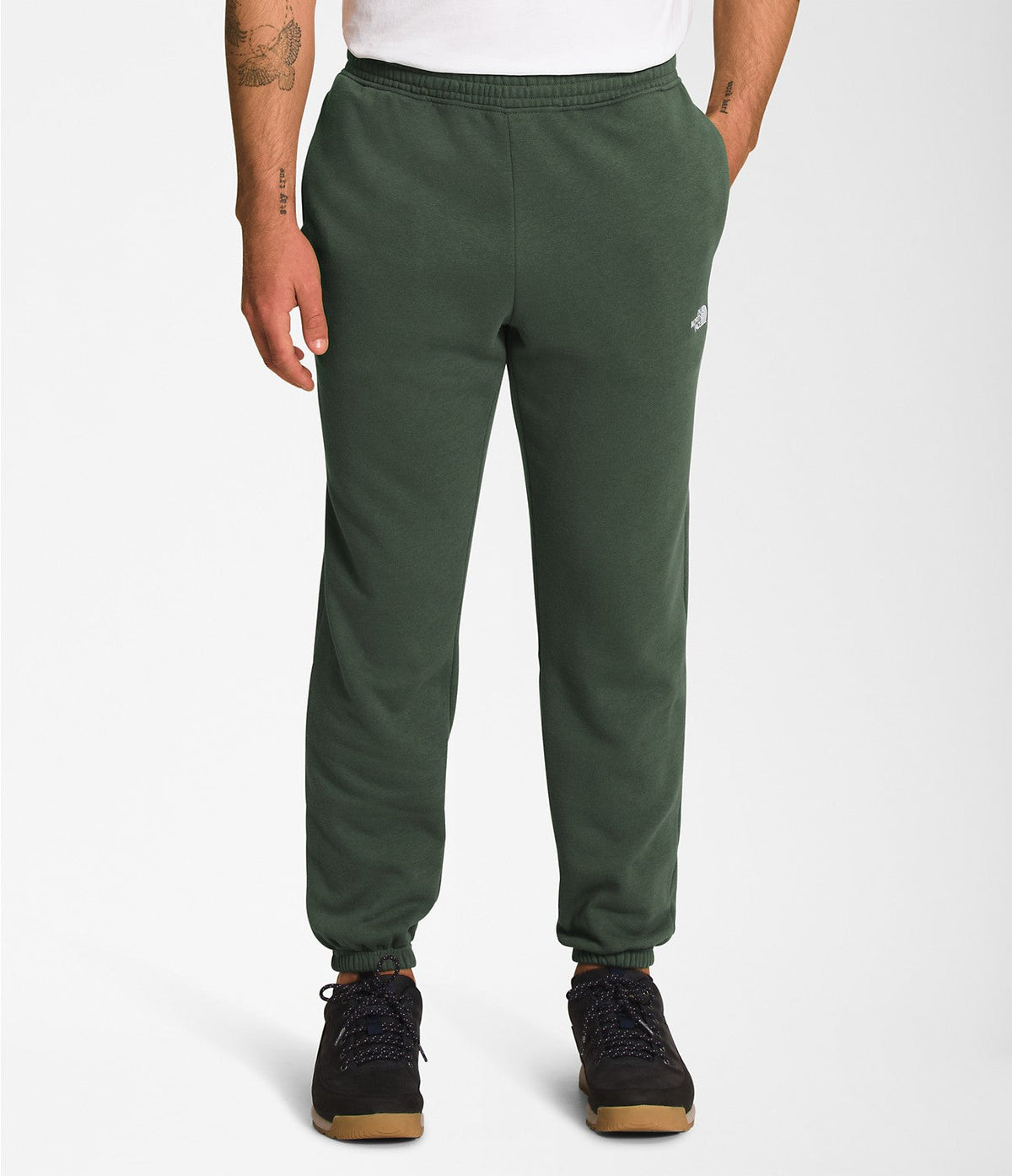 Men's thyme green sweatpants with elastic waistband and tapered ankle cuffs