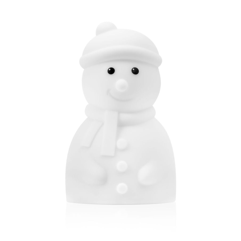 Snowman LED night light, white snowman character with hat and green eyes
