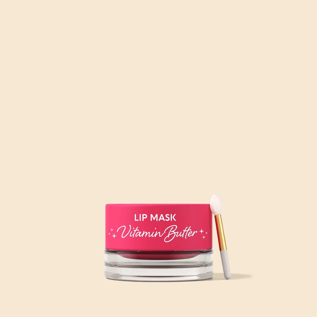 Pink Lip Mask Vitamin Butter balm jar with lip applicator brush