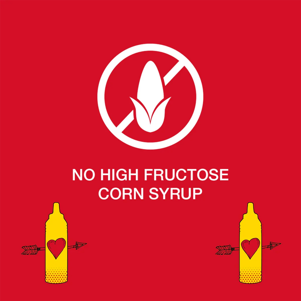 No high fructose corn syrup badge for tomato ketchup with bottle icons