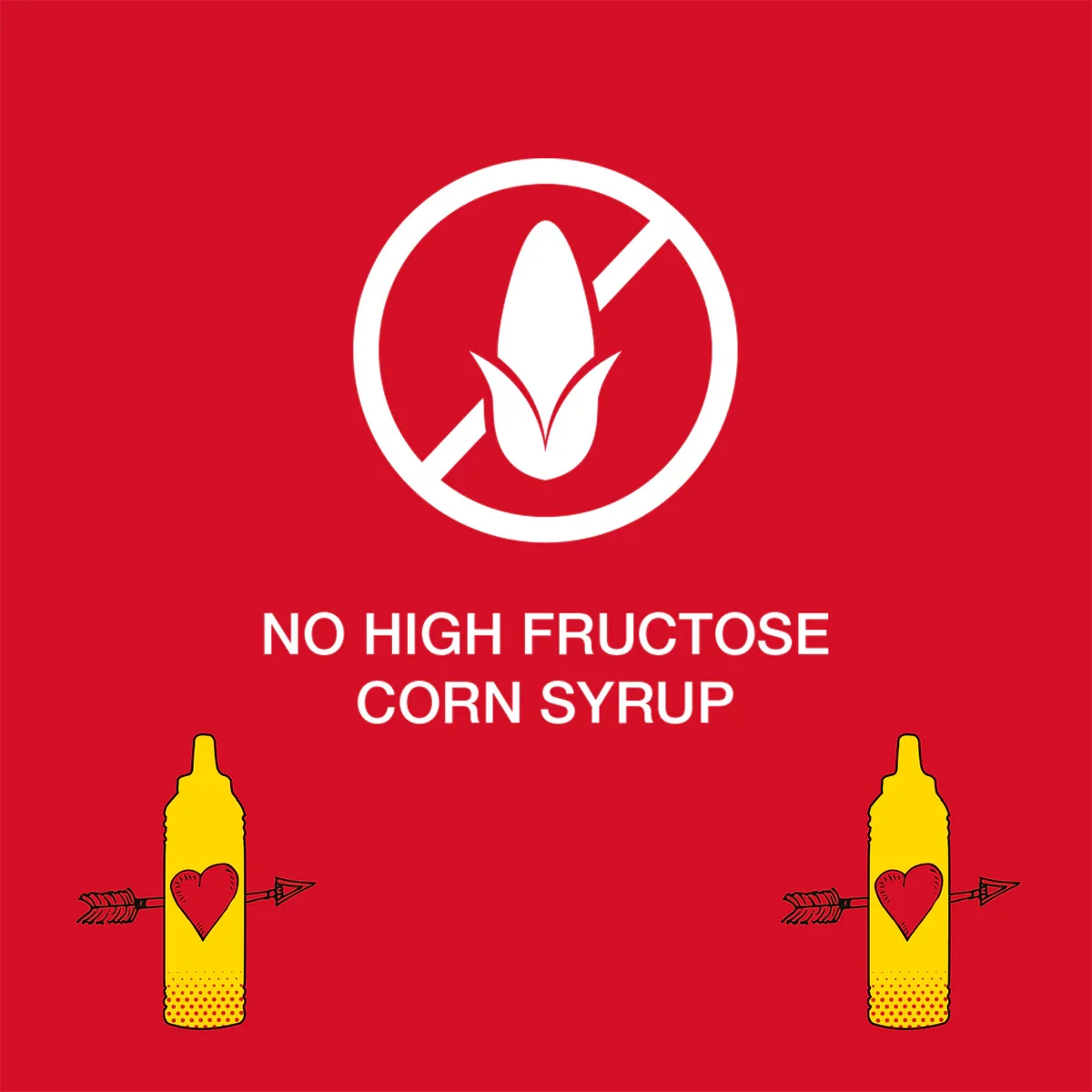 No high fructose corn syrup badge for tomato ketchup with bottle icons