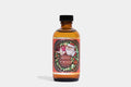Seasonal holiday aftershave bottle with festive circular label