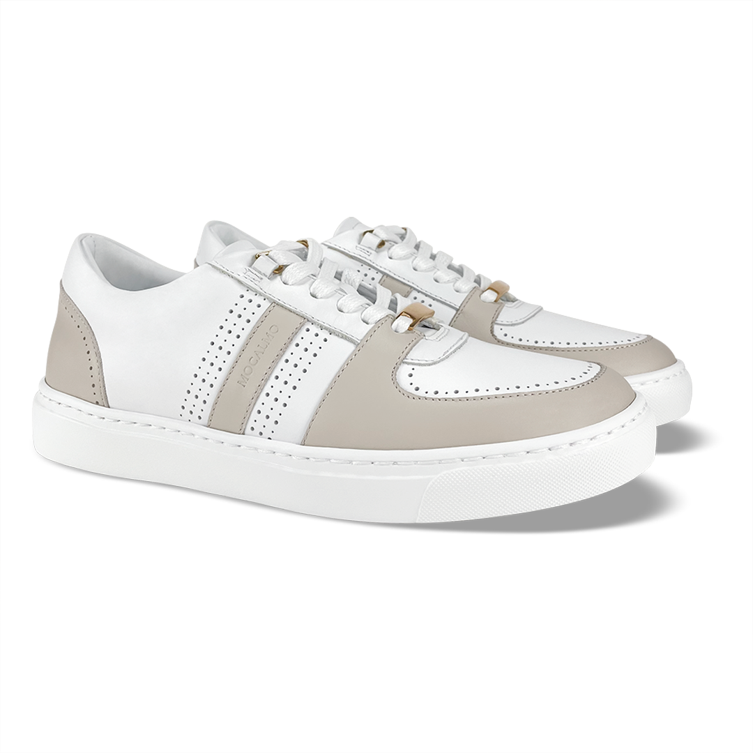 Women’s ivory and gray low-top sneakers with lace-up front and textured sole