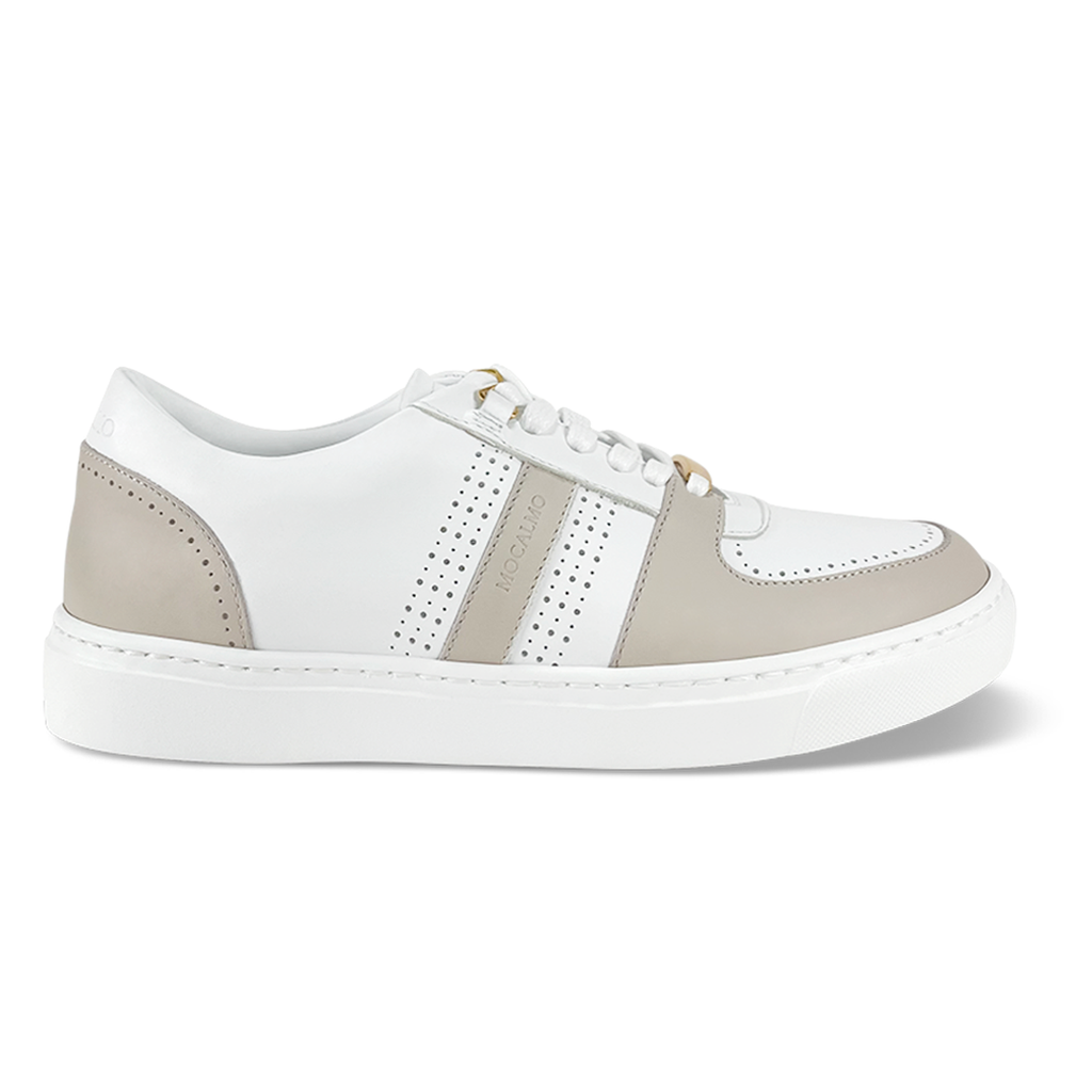 Women’s low-top sneakers in ivory with gray side panels and perforated accents