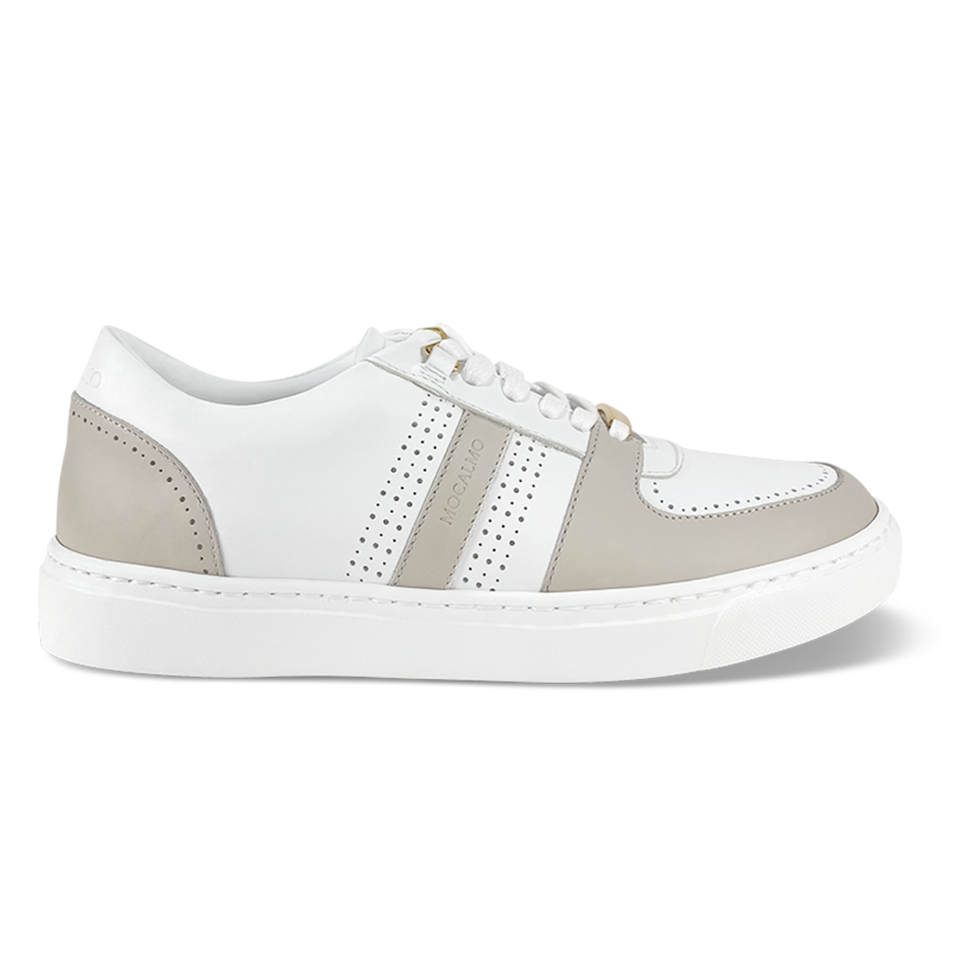 Women’s low-top sneakers in ivory with gray side panels and perforated accents