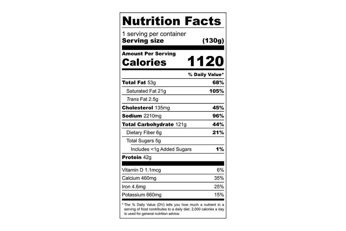Nutrition Facts label for Italian sausage risotto, 1120 calories per serving