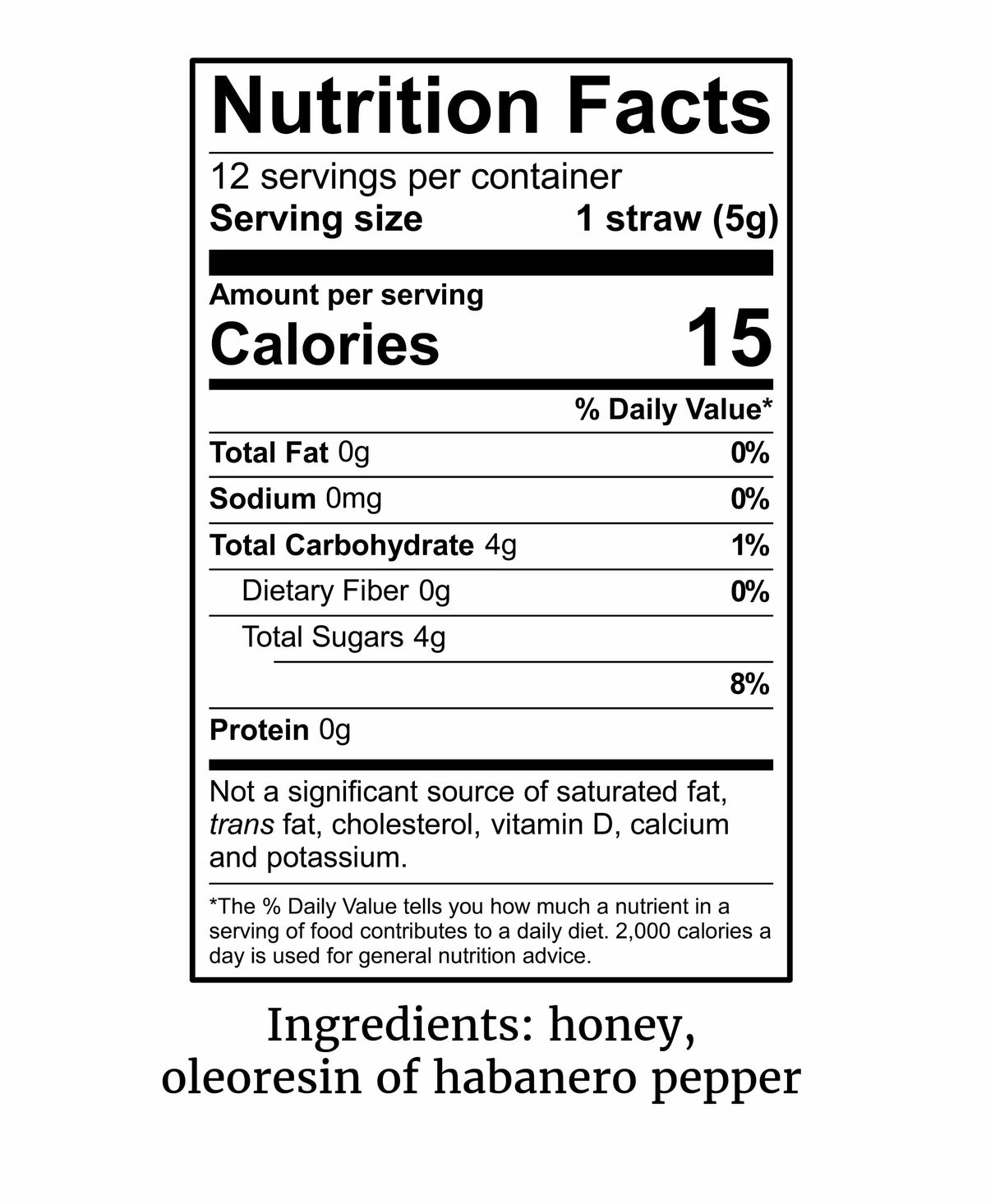Nutrition Facts panel for hot honey fire sticks, showing calories and ingredients