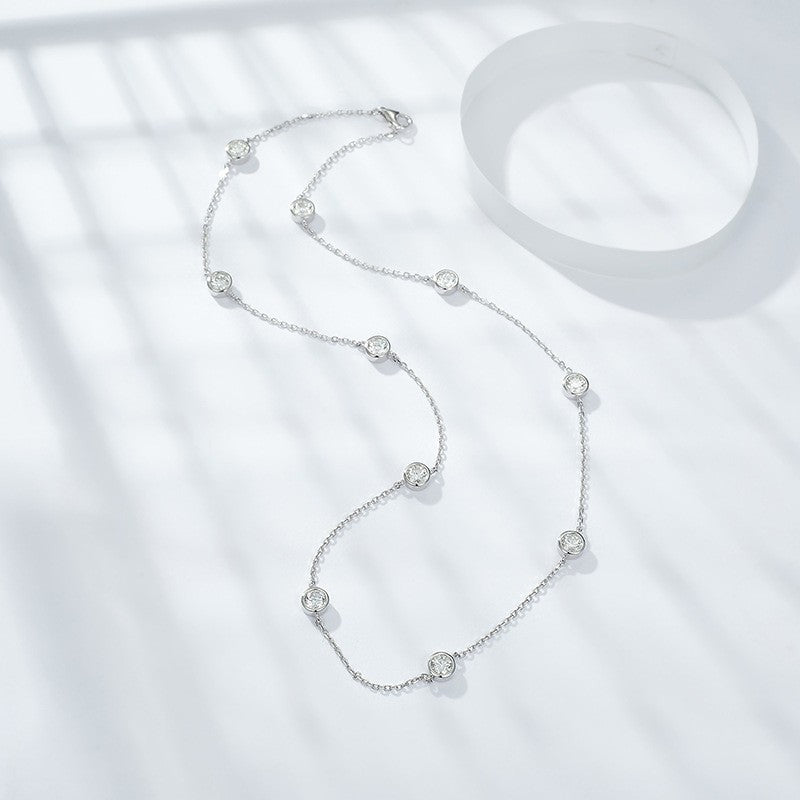 Moissanite bubble bracelet set with round stones on fine silver-tone chains