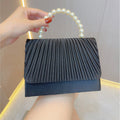 Dark pleated evening clutch with faux pearl handle, handheld style