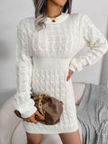 Women’s white knit twist-waist sheath sweater dress with long sleeves