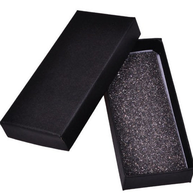Black rectangular gift box with glittery insert for a keychain