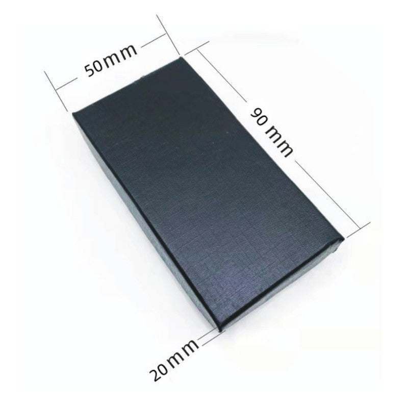 Black keychain gift box with size marks: 50 mm x 90 mm x 20 mm