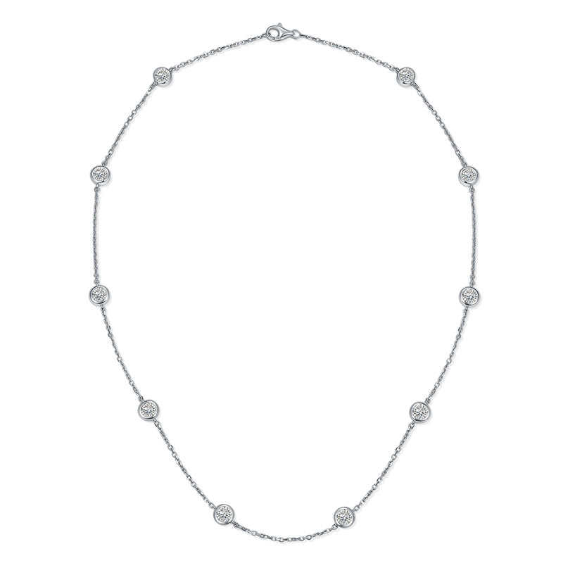 Moissanite bubble necklace with round stones on white gold-tone chain and clasp