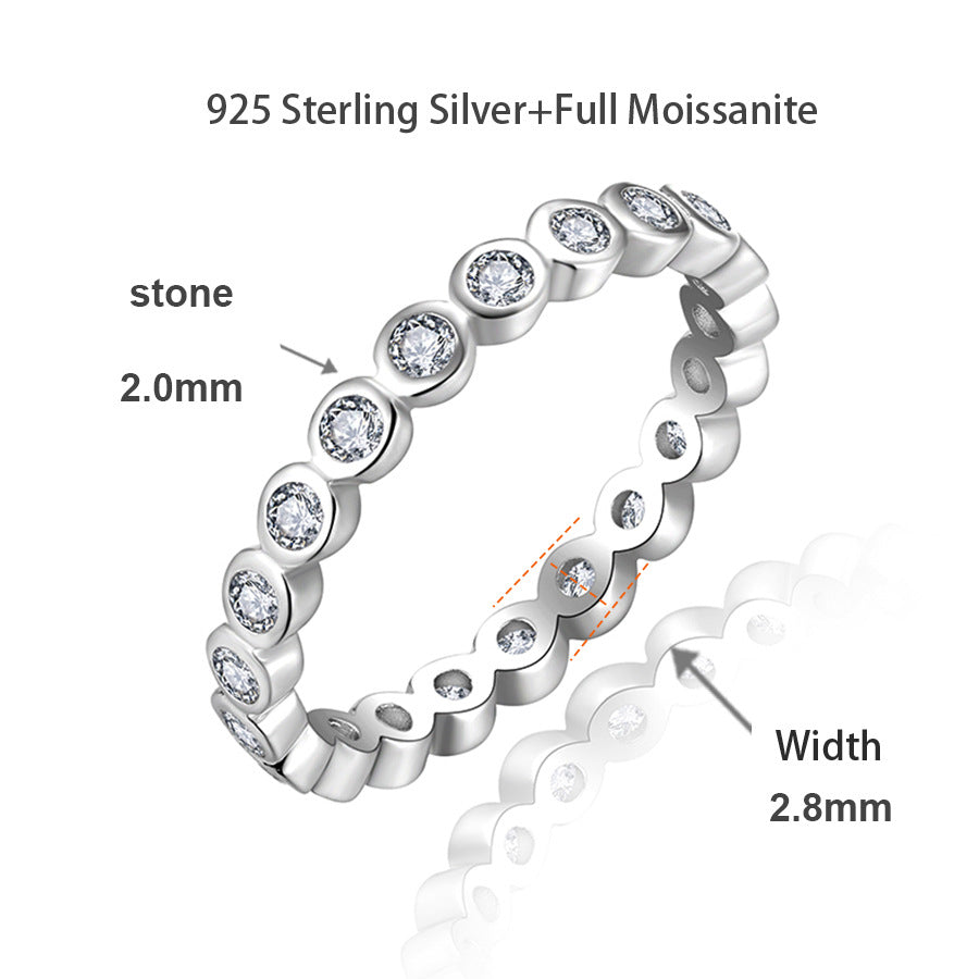 Sterling silver ring set with 2.0mm round stones; band width 2.8mm