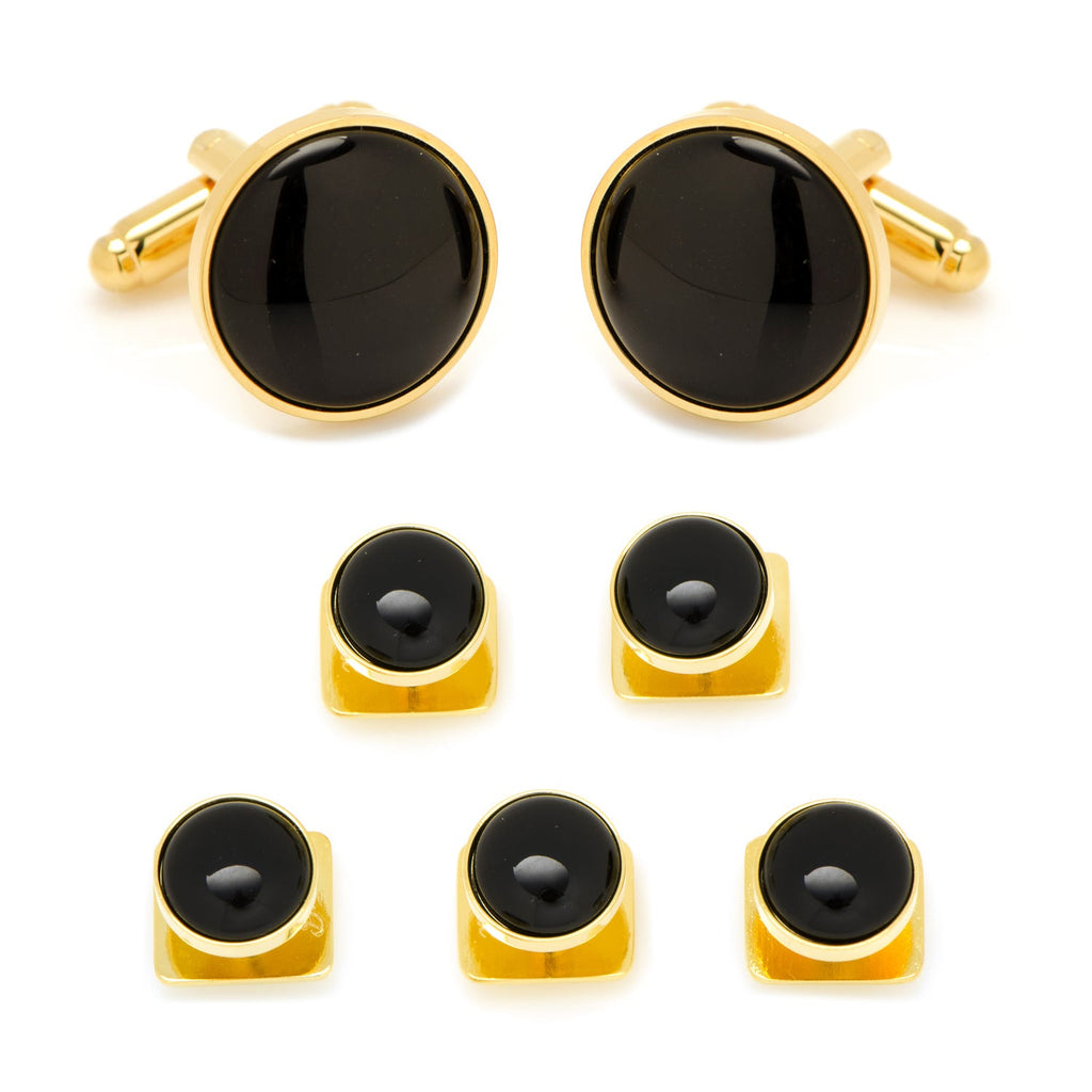 Gold-tone cufflinks with black onyx round faces
