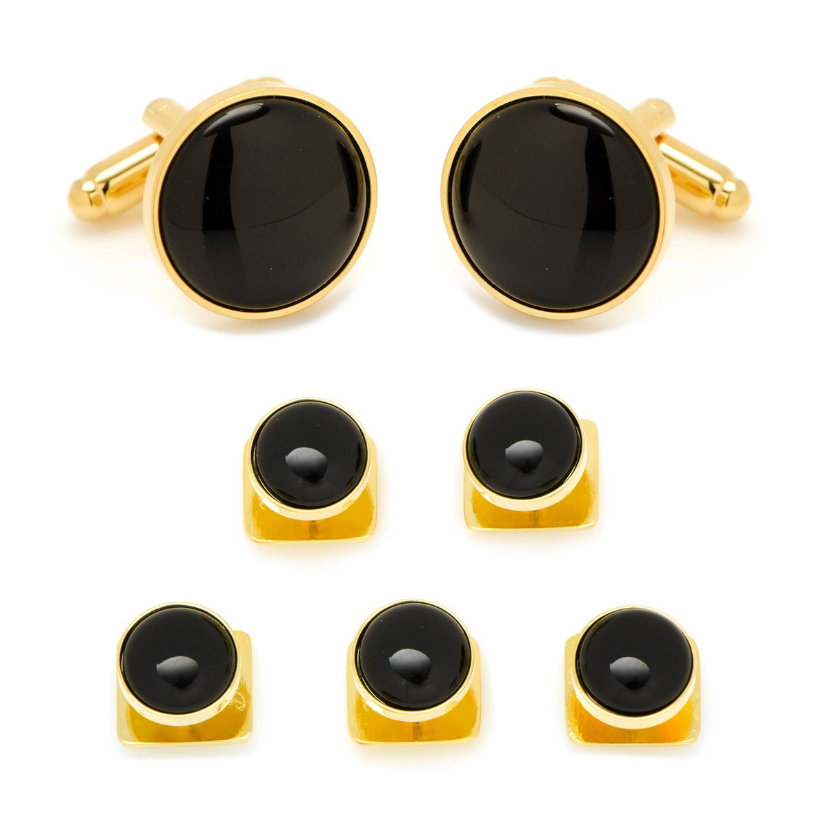 Gold-tone cufflinks with black onyx round faces