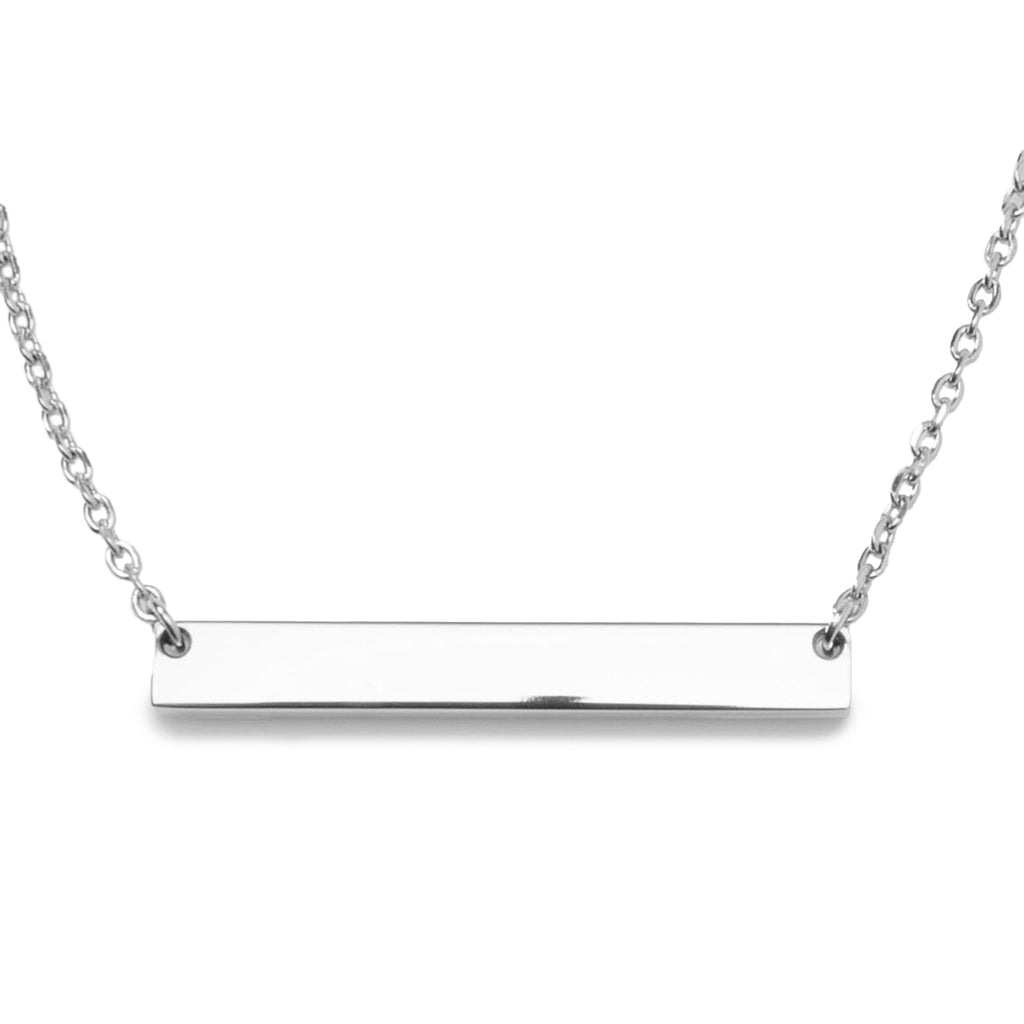Stainless steel bar pendant necklace with flat rectangular engravable plate