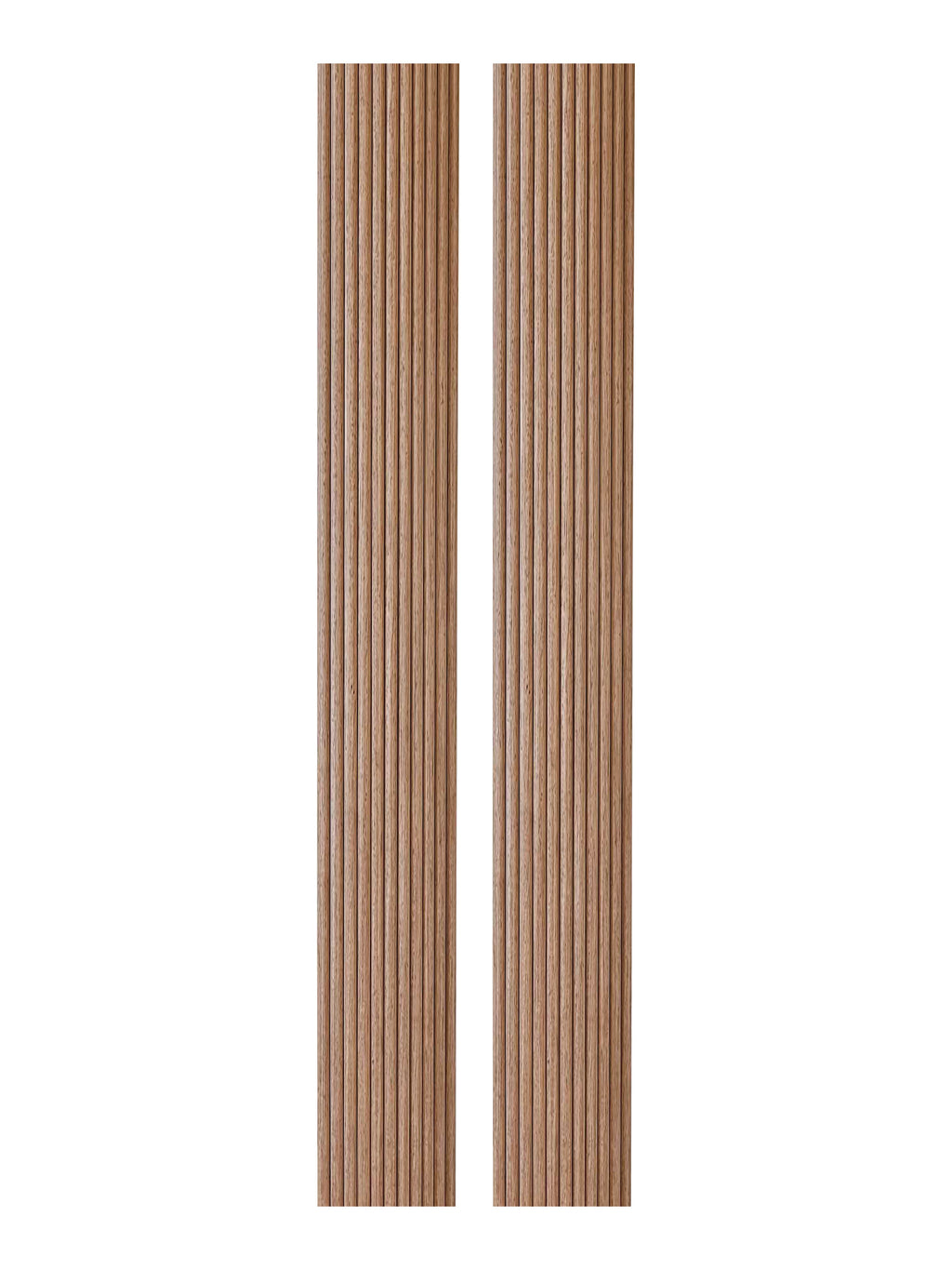 2-pack flexible fluted wall panels in oiled oak, vertical slat design