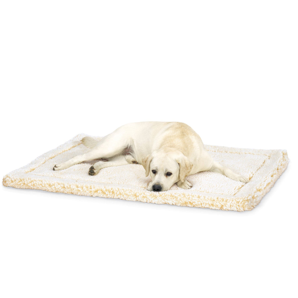 Natural fleece mat cat and dog bed with dog resting on top