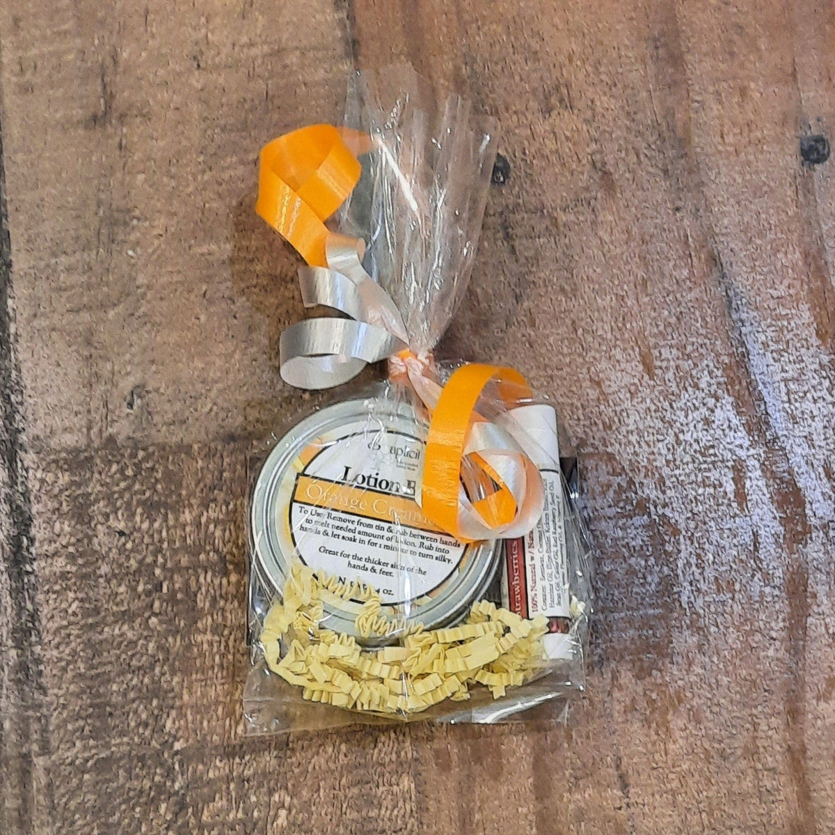 Lotion bar gift set with Orange Creamsicle lotion bar and lip balm tube in bag