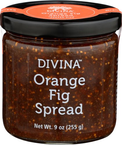 Divina Orange Fig Spread in glass jar with black lid
