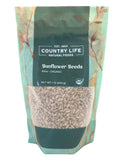 Bag of raw organic sunflower seeds with Country Life Natural Foods label