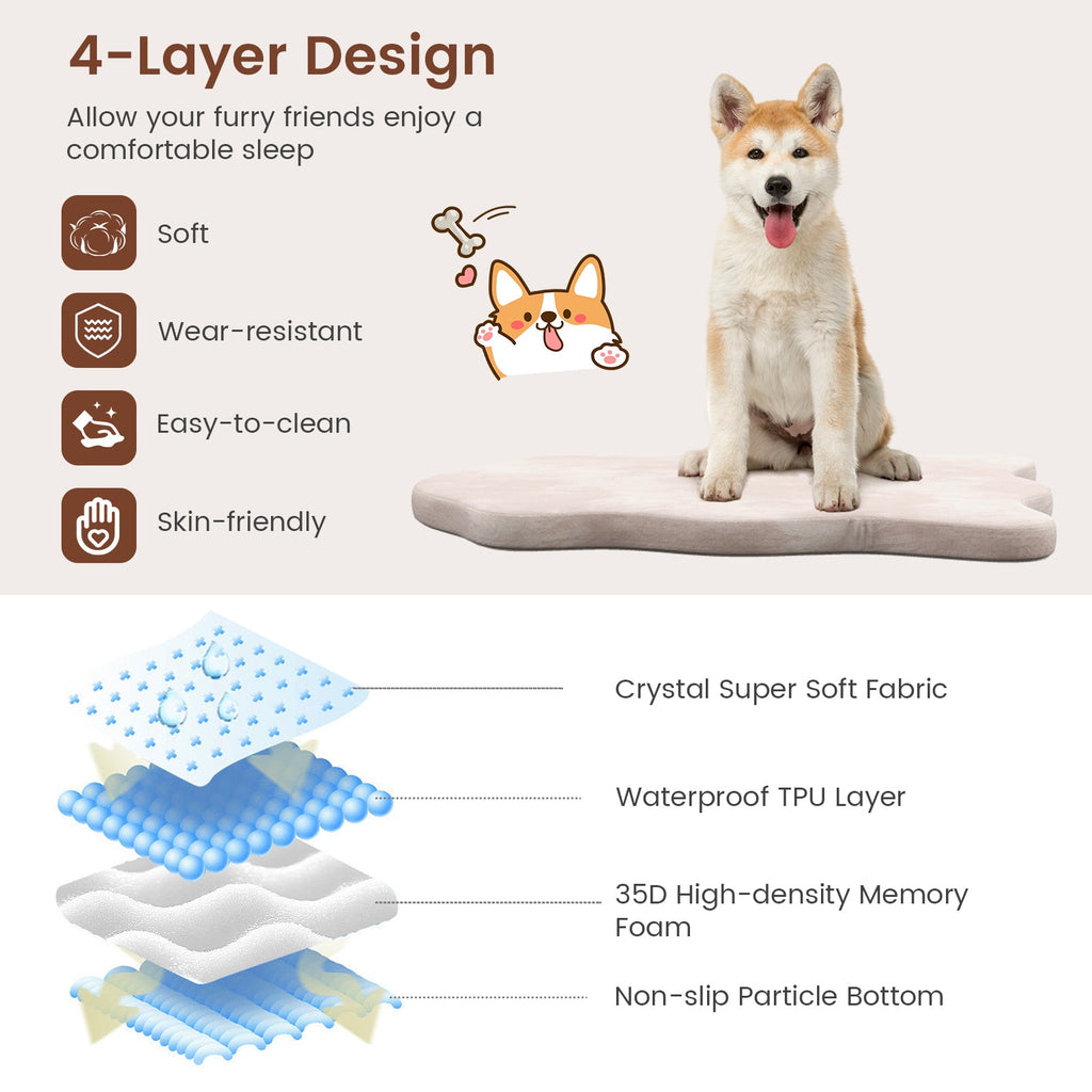 Beige orthopedic dog bed with 4-layer construction, soft, wear-resistant, easy-clean